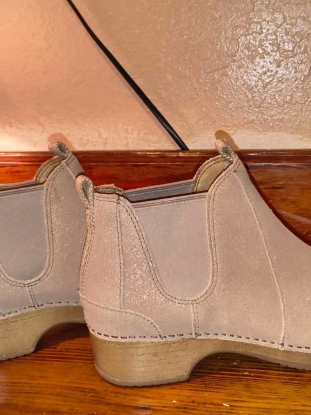 Dansko Beige Suede Ankle Boots with Stacked Heel - Picture 2 of 7